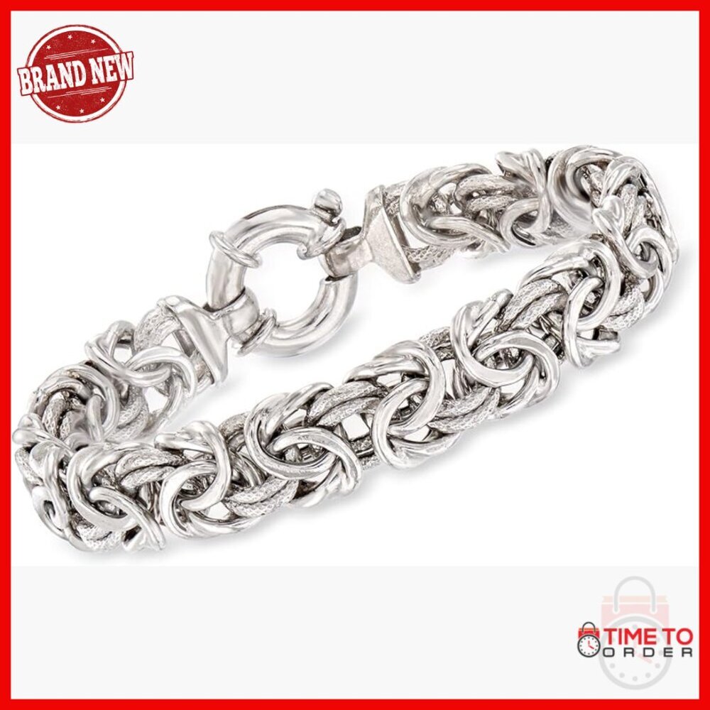 Italian Sterling Silver Byzantine Bracelet, 7 Inch, Textured & Polished - Picture 1 of 7